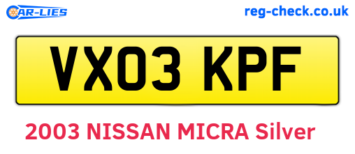 VX03KPF are the vehicle registration plates.