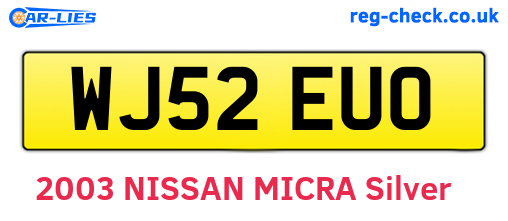 WJ52EUO are the vehicle registration plates.