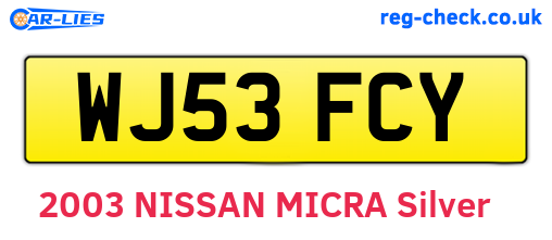 WJ53FCY are the vehicle registration plates.