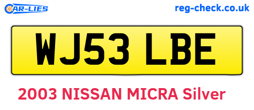 WJ53LBE are the vehicle registration plates.