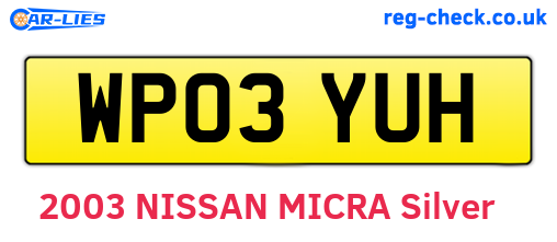 WP03YUH are the vehicle registration plates.