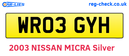 WR03GYH are the vehicle registration plates.