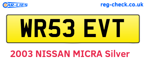 WR53EVT are the vehicle registration plates.