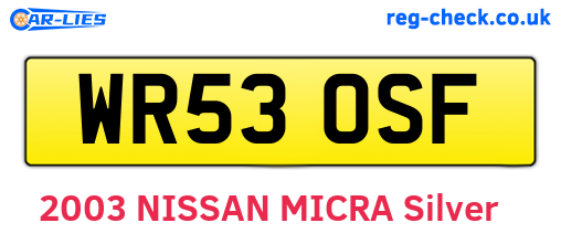 WR53OSF are the vehicle registration plates.