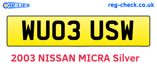 WU03USW are the vehicle registration plates.