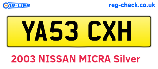 YA53CXH are the vehicle registration plates.
