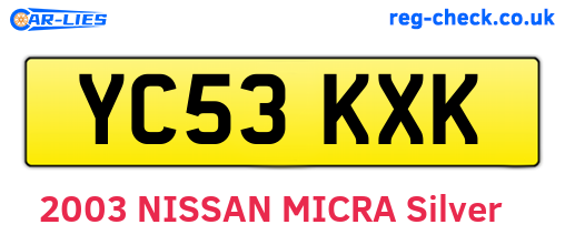 YC53KXK are the vehicle registration plates.