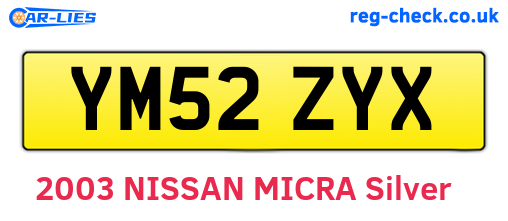 YM52ZYX are the vehicle registration plates.
