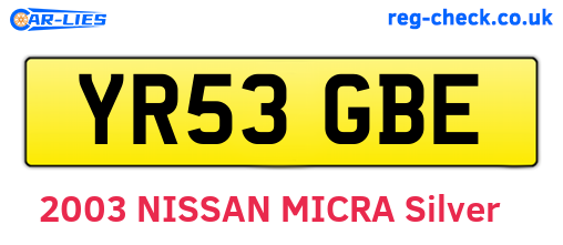 YR53GBE are the vehicle registration plates.