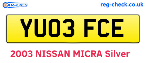 YU03FCE are the vehicle registration plates.