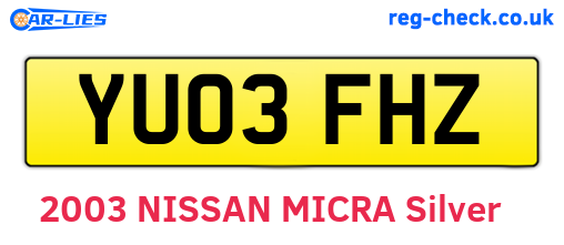 YU03FHZ are the vehicle registration plates.
