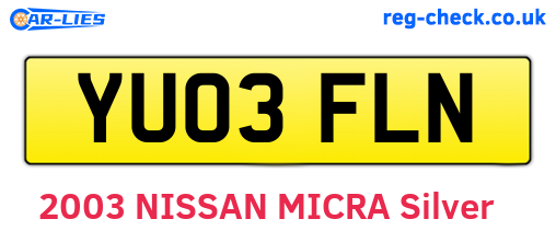 YU03FLN are the vehicle registration plates.