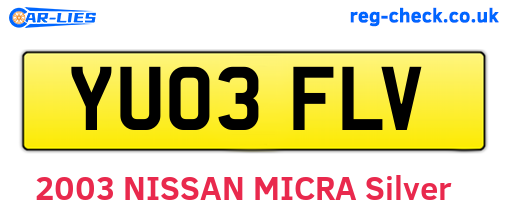 YU03FLV are the vehicle registration plates.