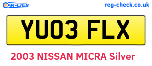 YU03FLX are the vehicle registration plates.