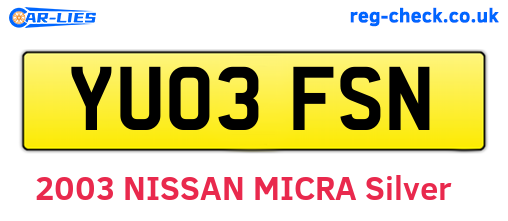 YU03FSN are the vehicle registration plates.