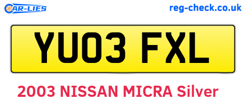 YU03FXL are the vehicle registration plates.