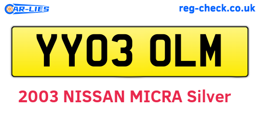 YY03OLM are the vehicle registration plates.