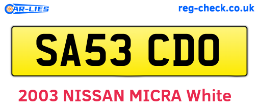 SA53CDO are the vehicle registration plates.
