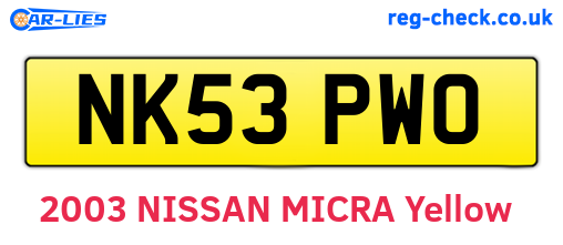 NK53PWO are the vehicle registration plates.