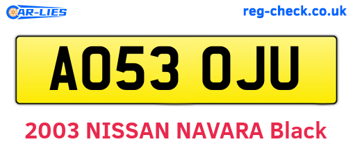 AO53OJU are the vehicle registration plates.