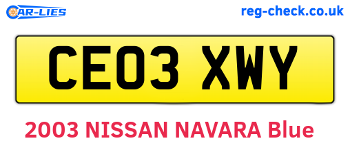 CE03XWY are the vehicle registration plates.
