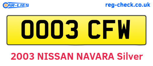 OO03CFW are the vehicle registration plates.