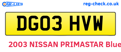 DG03HVW are the vehicle registration plates.