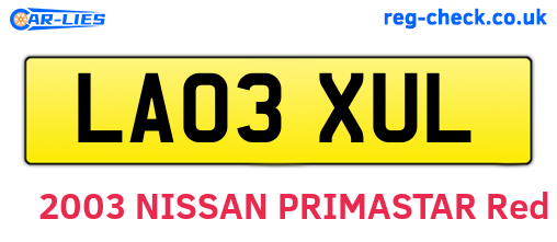 LA03XUL are the vehicle registration plates.