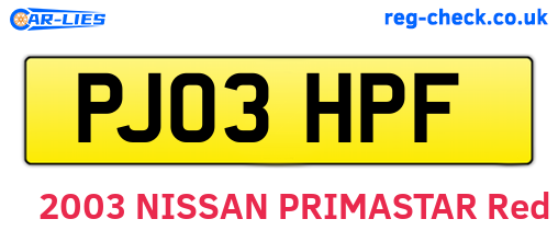 PJ03HPF are the vehicle registration plates.
