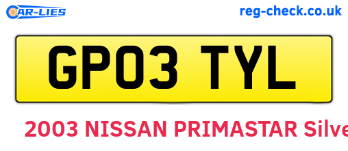 GP03TYL are the vehicle registration plates.
