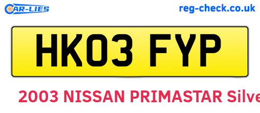 HK03FYP are the vehicle registration plates.