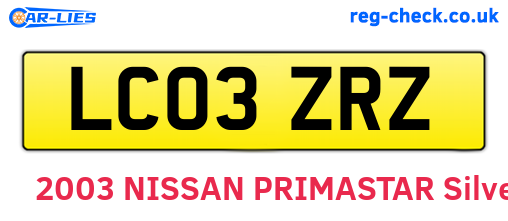 LC03ZRZ are the vehicle registration plates.