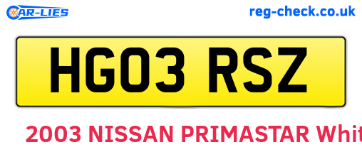HG03RSZ are the vehicle registration plates.