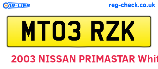 MT03RZK are the vehicle registration plates.
