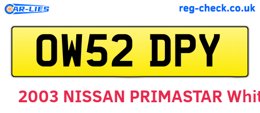 OW52DPY are the vehicle registration plates.