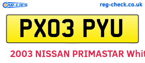 PX03PYU are the vehicle registration plates.