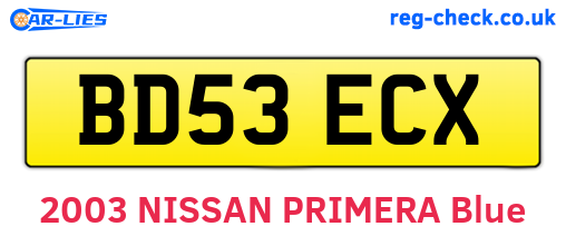 BD53ECX are the vehicle registration plates.