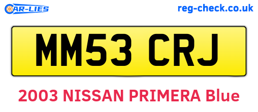 MM53CRJ are the vehicle registration plates.