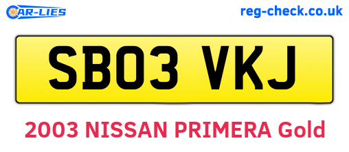 SB03VKJ are the vehicle registration plates.