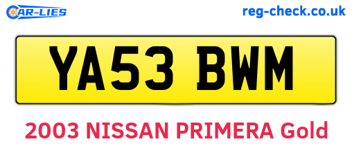 YA53BWM are the vehicle registration plates.