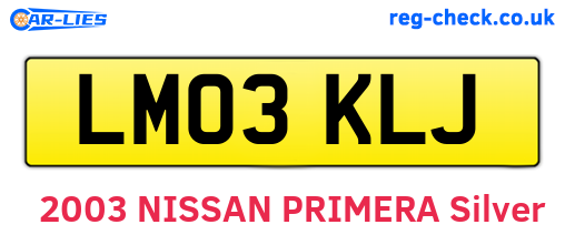 LM03KLJ are the vehicle registration plates.