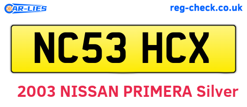 NC53HCX are the vehicle registration plates.