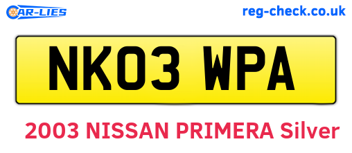 NK03WPA are the vehicle registration plates.