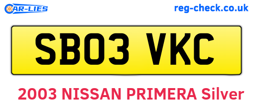 SB03VKC are the vehicle registration plates.
