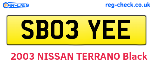 SB03YEE are the vehicle registration plates.