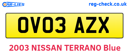 OV03AZX are the vehicle registration plates.
