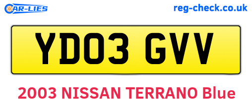 YD03GVV are the vehicle registration plates.