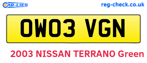 OW03VGN are the vehicle registration plates.
