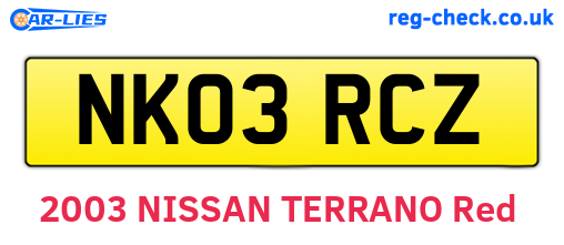 NK03RCZ are the vehicle registration plates.