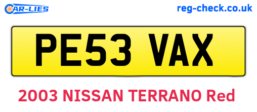 PE53VAX are the vehicle registration plates.